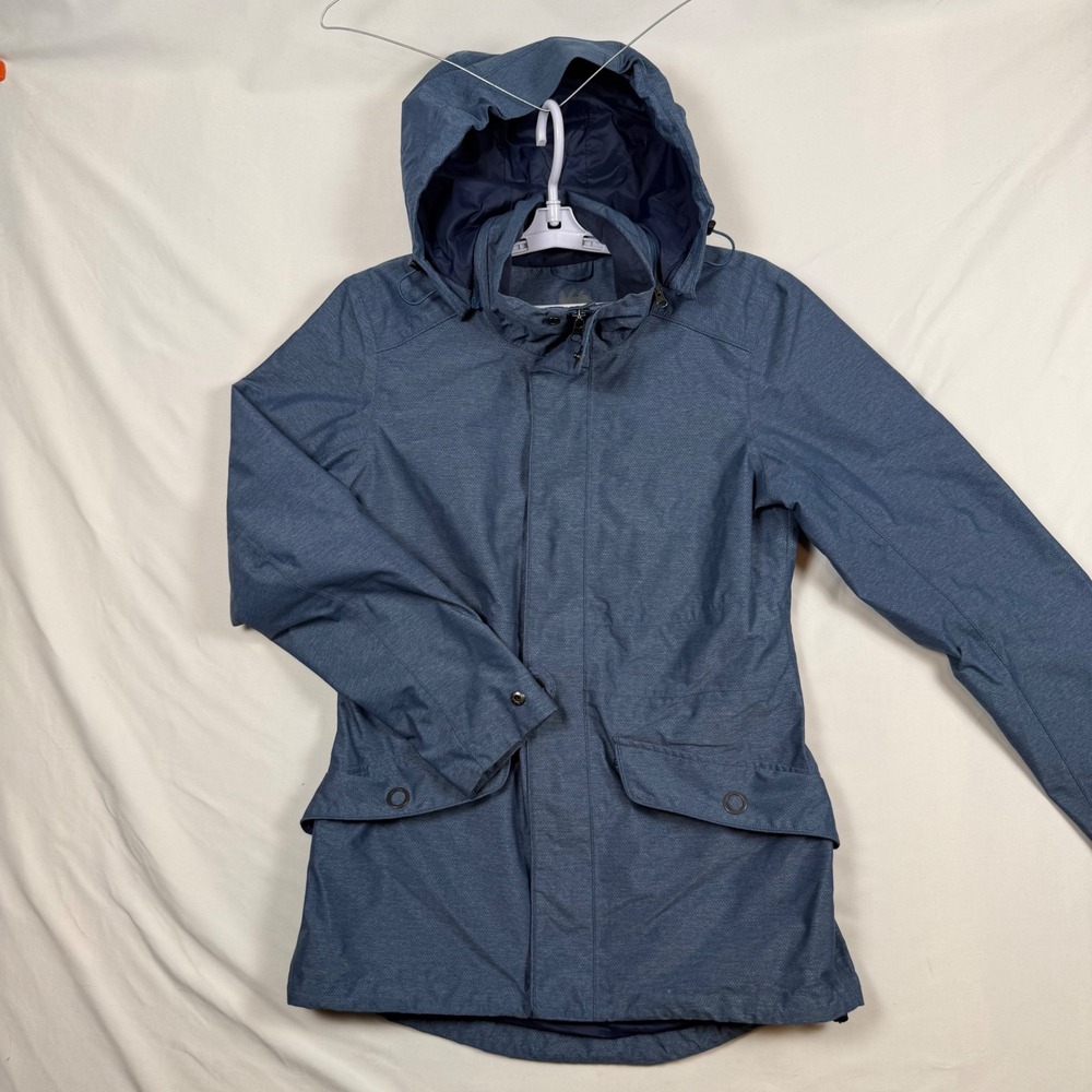 REI Blue Heather Hooded Rain Jacket Parka Womens Medium 877596 16829-F15